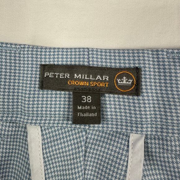 Peter Millar Shorts Mens 38 Crown Sport Blue White Houndstooth Golf Preppy Chino - Picture 3 of 12